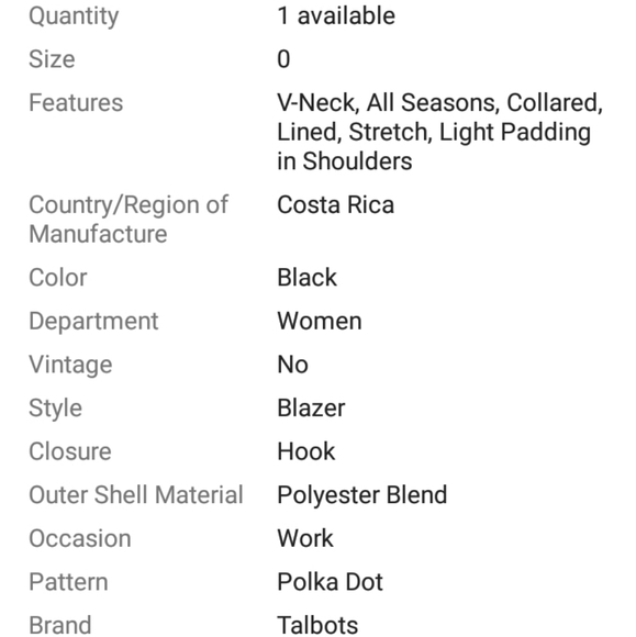 🚨PRICE DROP ALERT! Talbots Stretch Size 0 Jacket Black Tan Polka Dot - Picture 9 of 9